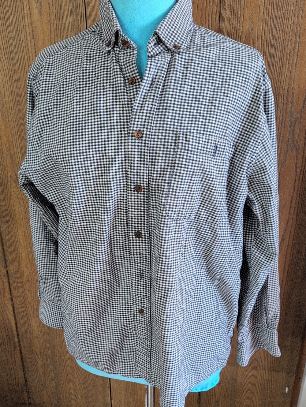 Sears Brown and White Gingham Button-Down Shirt